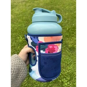 Blue Hydrojug w/ Colorful Floral Sleeve Pockets Handle 73 oz.‎ No Strap